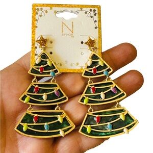 NEW N by Noir Christmas Tree Pierced Earrings on Card